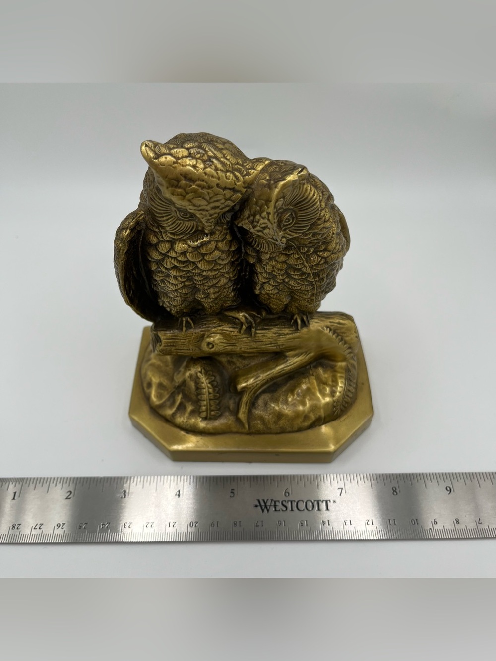 Vintage P.M. Craftsman Brass Loving Owls Bookend 4.75x6x3”; Heavy 3# - Picture 3 of 9